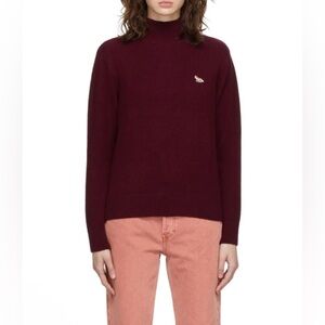 NEW MAISON KITSUNE Lambswool Burgundy Baby Fox Patch Turtleneck Medium